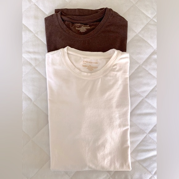 Jones New York lot of 2 bamboo & cotton blend tops brown & cream crew neck US M - Picture 2 of 14